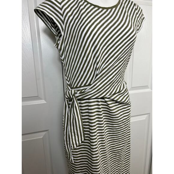 Talbots Women's Tie Detail Knit Shift Dress Medium Cloudy Stripe Short Sleeve - Picture 3 of 8